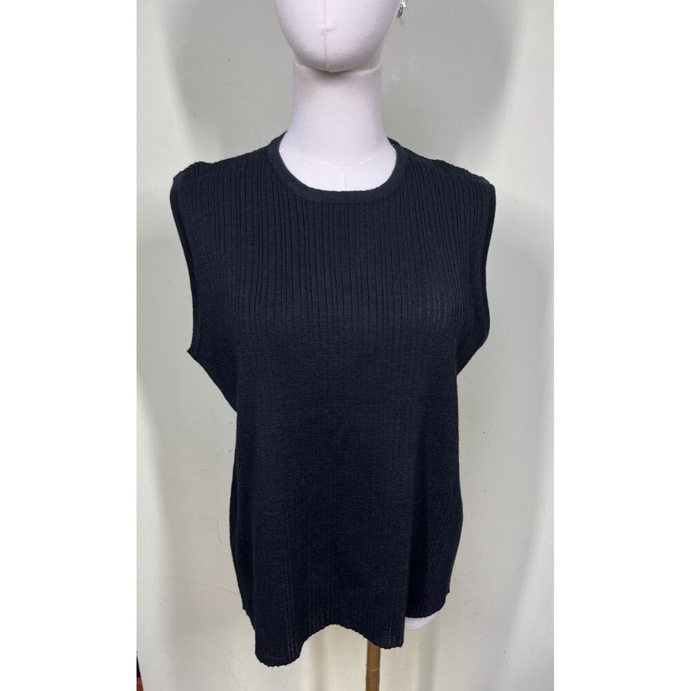 Spanner Women's Sz XL Black Wool Blend Ribbed Sweater Vest Layering Minimalistic